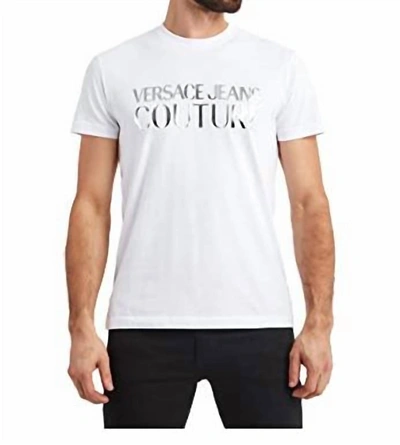Versace Men's Metallic Logo Short Sleeve T-shirt In White/silver In Multi