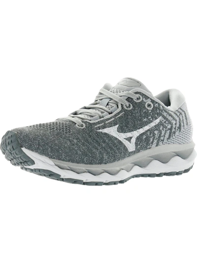 Shop Mizuno Wave Sky Waveknit 3d Womens Lace Up Exercise Running Shoes In Grey