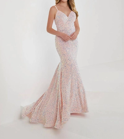 Christina Wu Sequins On Velvet Prom Dress In Pink In Beige