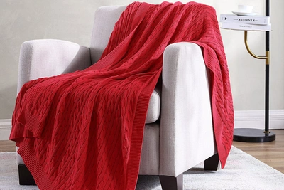 Shop The Nesting Company Oak 100% Cotton Cable Knitted 50" X 70" Throw