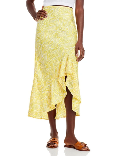 Shop Cinq À Sept Valencia Womens Flounce Print Midi Skirt In Multi