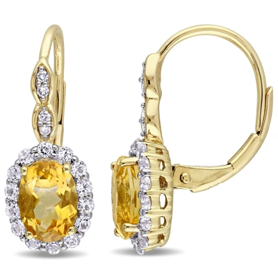 Mimi & Max 2 1/4 Ct Tgw Oval Shape Citrine, White Topaz And Diamond Accent Vintage Leverback Earrings In 14k Ye In Gold