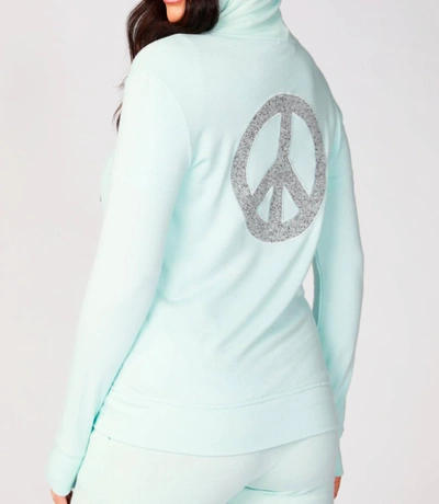 Shop French Kyss Zip Peace Hoodie In Mist In Blue