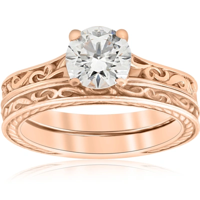 Pompeii3 1ct Diamond Solitaire 14k Rose Gold Vintage Engagement Ring Wedding Band In Multi