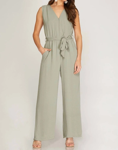 Shop She + Sky Sleeveless Jumpsuit In Light Olive In Green