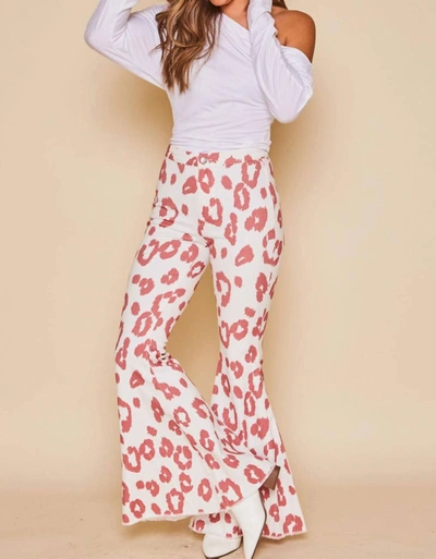 Shop Peach Love Dee Bell Bottom Pants In Crimson Animal Print In White
