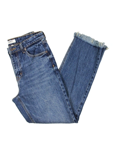 Shop Oat New York Womens Distressed Fringe Hem Straight Leg Jeans In Blue