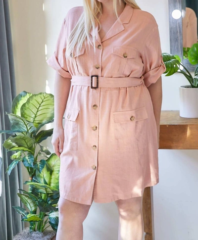 Davi & Dani Belted Shirt Plus Dress In Pink In Pink
