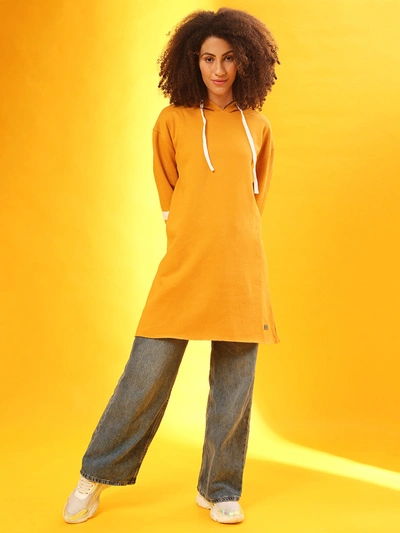 Shop Campus Sutra Women Solid Stylish A-line Casual Winter Sweatshirts In Yellow