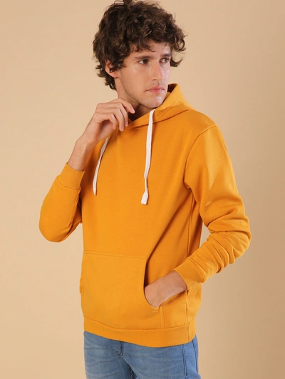 Shop Campus Sutra Men Solid Stylish Full Sleeve Hooded Sweatshirt In Orange