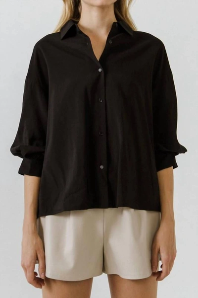 Shop 2.7 August Apparel Diana Button Down With Balloon Short Sleeve In Black