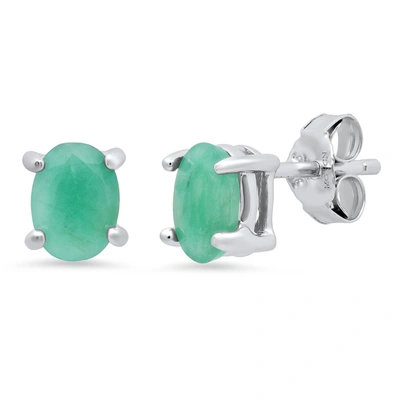 Max + Stone Sterling Silver 5mm Gemstone Oval Stud Earrings With Push Backs In Green
