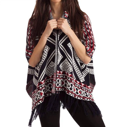 French Kyss Hannah Tassel Poncho In Black/red In Black
