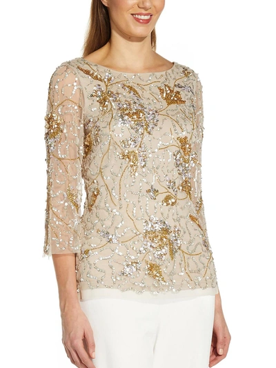 Shop Adrianna Papell Womens Illusion V Back Blouse In Beige