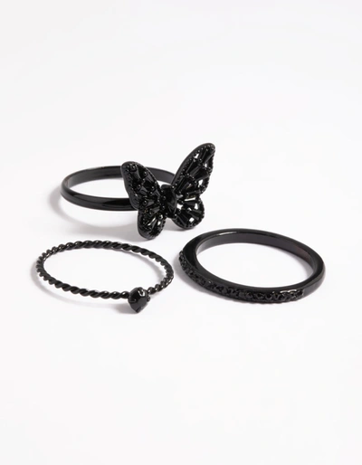 Lovisa Black Butterfly Ring 3-pack In Multi