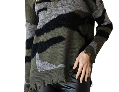 Shop Cy Fashion Distressed Sweater In Camo In Green