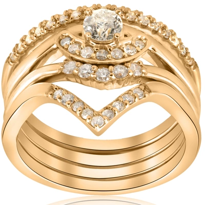 Shop Pompeii3 1/2ct 4-ring Stackable 10k Yellow Gold Diamond Solitaire Wedding Engagement Set In Multi