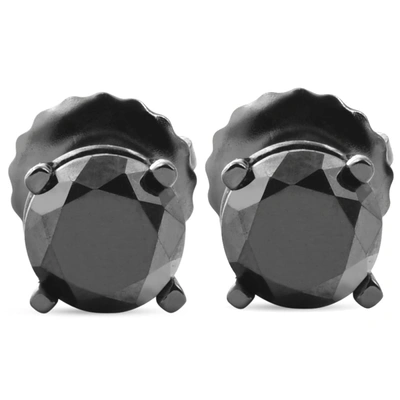 Pompeii3 2 Tcw 14k Black Gold Round Black Diamond Screw Back Studs Earrings In Multi