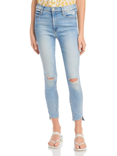 Shop Mother Womens Distressed Frayed-hem Ankle Jeans In Blue