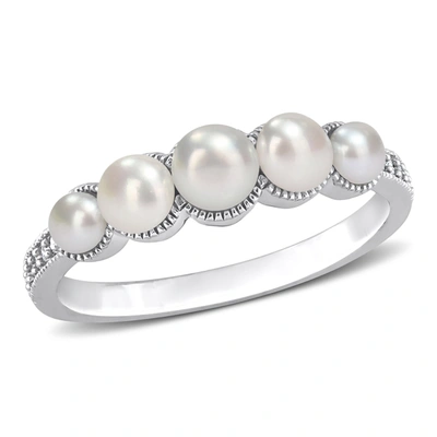 Mimi & Max Cultured Freshwater Pearl And Diamond Accent Halo Five Stone Ring In 14k White Gold In White