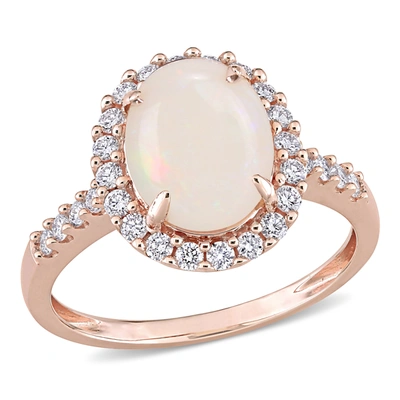 Mimi & Max 1 5/8 Ct Tgw Opal And 2/5 Ct Tw Diamond Halo Ring In 14k Rose Gold In Beige