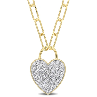 Shop Mimi & Max 1 1/8 Ct Tgw Created White Sapphire Heart Pave Pendant With Chain In Yellow Plated Sterling Silver