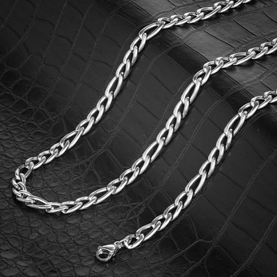 Shop Crucible Jewelry Crucible Los Angeles Polished Stainless Steel 8mm Figaro Chain - 18" To 24" - 3 Colors In Silver