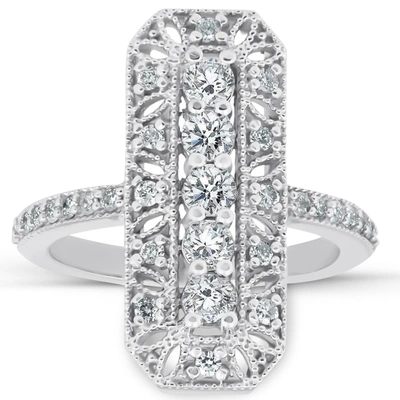 Pompeii3 3/4ct Antique Diamond Ring 10k White Gold Anniversary Wide Cocktail Ring In Multi