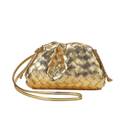Shop Tiffany & Fred Full Grain Woven Leather Pouch/ Shoulder/ Clutch Bag In Gold