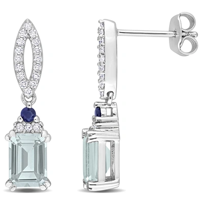 Mimi & Max 2ct Tgw Octagon Aquamarine Blue Sapphire And 1/4ct Tdw Diamond Earrings In Sterling Silver In Blue