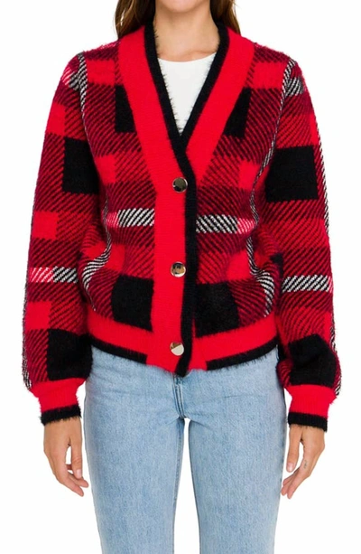 Shop English Factory Zena Check Cardigan In Black/red