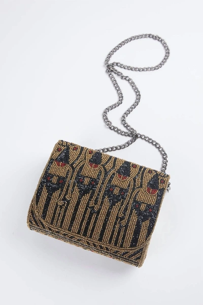 Shop Ethnique Minervas Beaded Cross-body Clutch Bag In Bronze In Brown