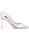 Jimmy Choo Romy 100 Mirrored-leather Pumps In Silver Leather