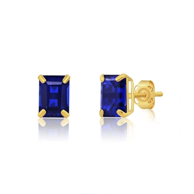 Shop Max + Stone 14k Yellow Gold Solitaire Emerald-cut Gemstone Stud Earrings (7x5mm) In Blue