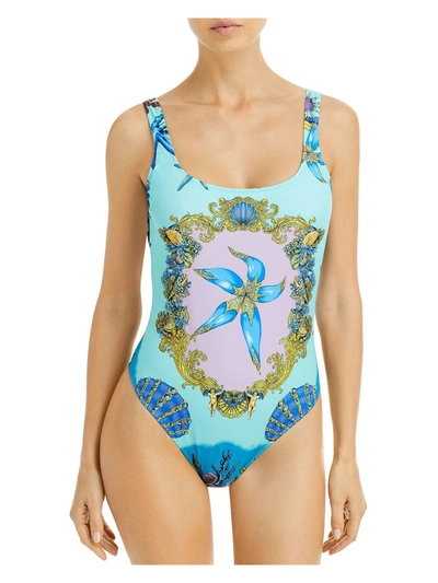Shop Versace Tresor De La Mer Womens Scoop Back Printed One-piece Swimsuit In Blue