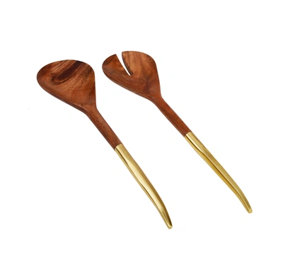 Classic Touch Decor S/2 Wooden Salad Servers With Gold Handle