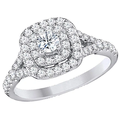Shop Pompeii3 1 Ct Tdw Diamond Engagement Ring Double Cushion Halo 14k White Gold In Multi