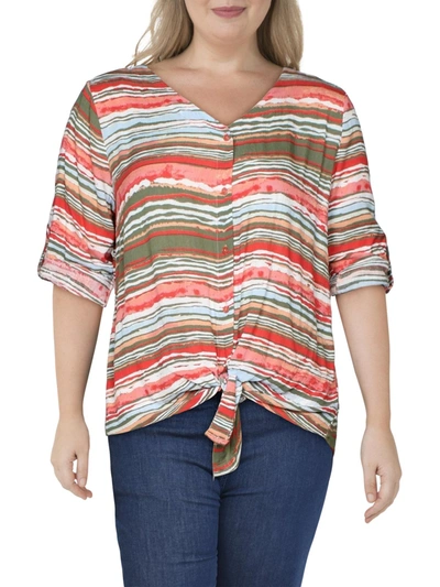 Shop A+a Collection Womens Open Front Knot Button-down Top In Multi