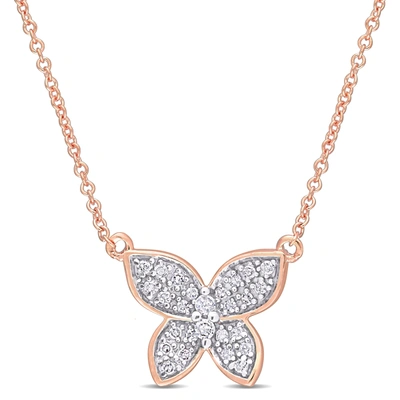 Mimi & Max 1/8 Ct Tw Diamond Butterfly Pendant With Chain In 10k Rose Gold In Silver