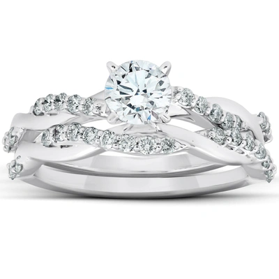 Shop Pompeii3 3/4ct Diamond Infinity Engagement Ring Set 14k White Gold Maching Woven Band In Multi