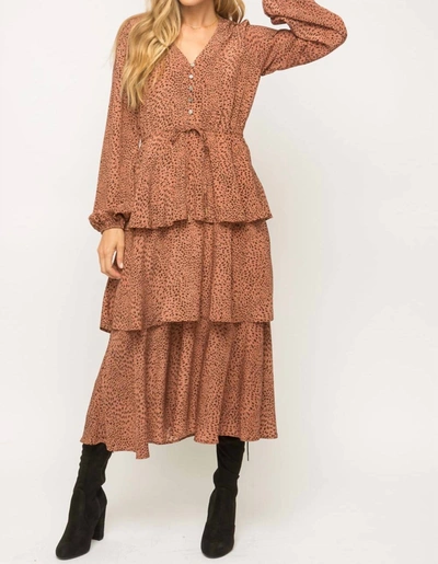 Shop Mystree Semi Sheer Lurex Tier Midi Dress In Leopard Print In Brown