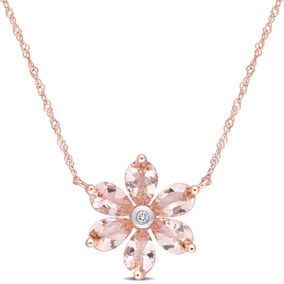 Mimi & Max 2 3/8 Ct Tgw Morganite And Diamond Accent Floral Pendant With Chain In 10k Rose Gold In Pink