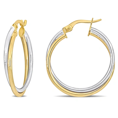 Mimi & Max 26 Mm Crossover Hoop Earrings In 2-tone Yellow And White 10k Gold In White