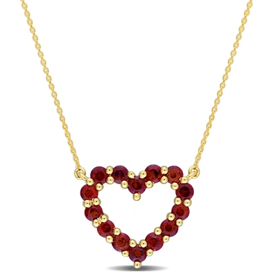 Mimi & Max 1 1/4ct Tgw Garnet Heart Pendant With Chain In 10k Yellow Gold - 17 In. In Red