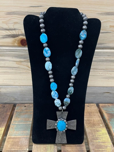 Shop Art By Amy Labbe Cross Necklace In Blue