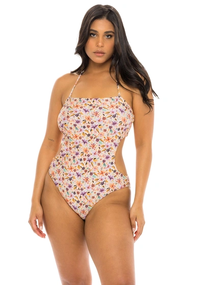 Shop Jmp The Label Tokyo Strapless Cut Out One Piece Swimsuit - Cactus Bloom Print In Multi