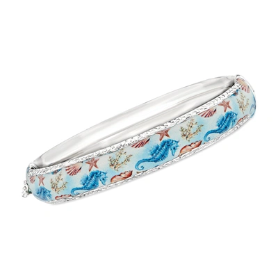 Ross-simons Multicolored Enamel Sea Life Bangle Bracelet In Sterling Silver In Blue