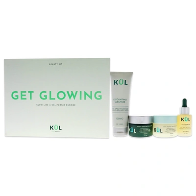 Shop Kul Get Glowing Kit By  For Unisex - 4 Pc 4oz Exfoliating Cleanser, 1.7oz Anti-aging Moisturizer, 1.7 In Green