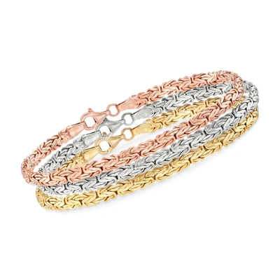 Shop Ross-simons 18kt Tri-colored Gold Over Sterling Jewelry Set: 3 Flat Byzantine Bracelets In Multi