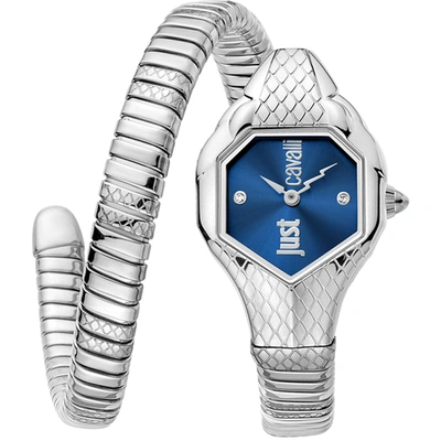 Shop Just Cavalli Women's Serpente Blue Dial Watch In Silver
